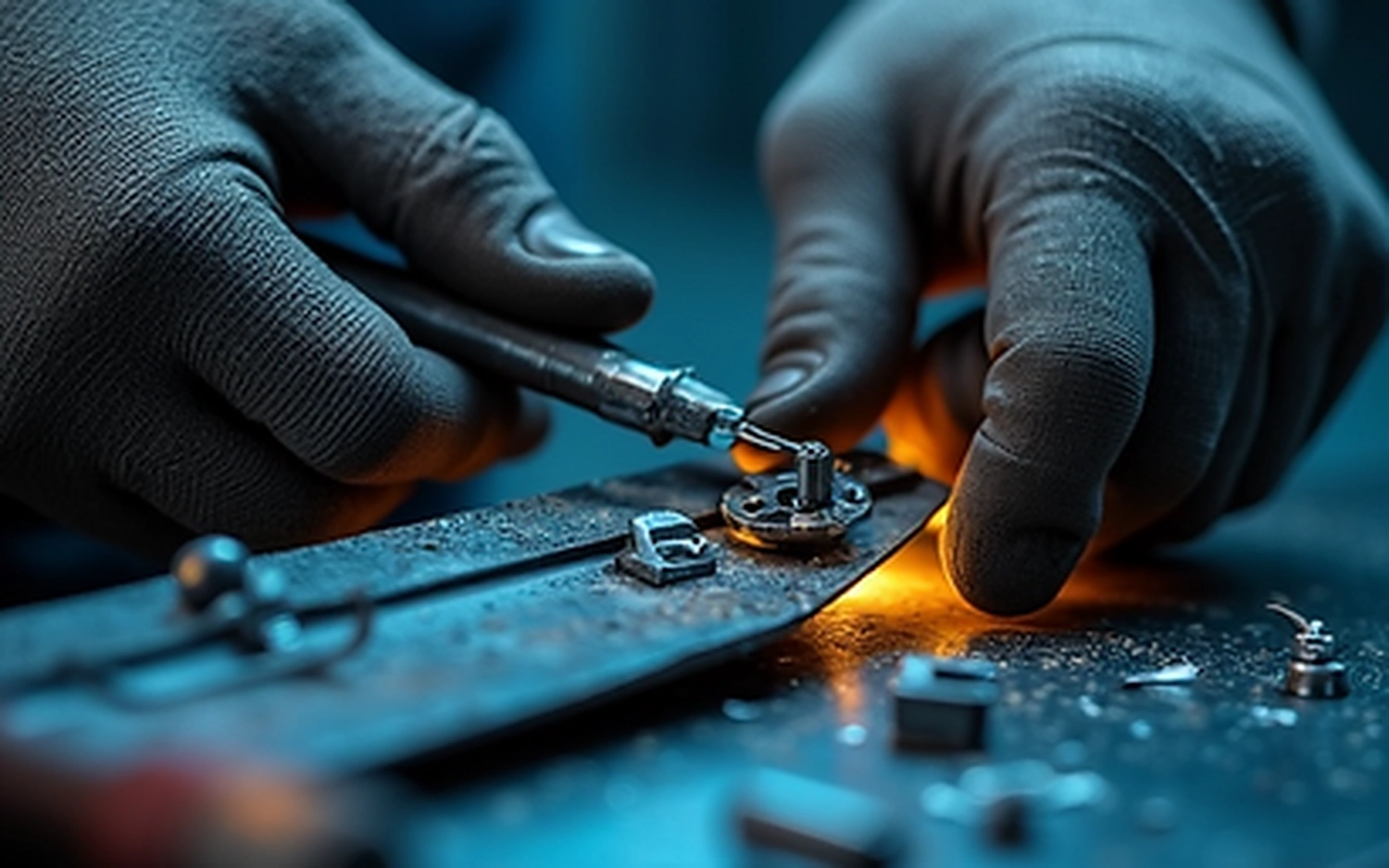 H-Tools - Hochleistungs-Gesteinsbohrkronen - Hände, die eine professionelle Reparatur an einem Reibahlenwerkzeug durchführen